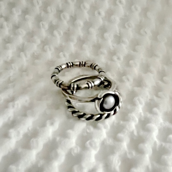 Pandora Sterling Silver and Grey Pearl 3 Ring Set Size 8 - Picture 4 of 16
